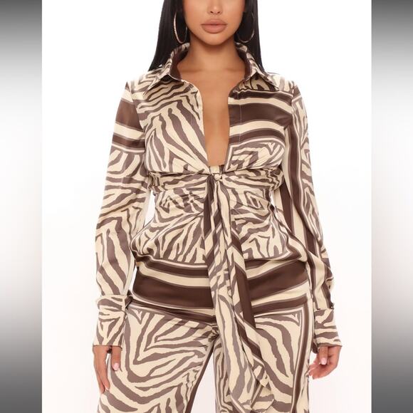 NEW Fashion Nova St. Tropez Animal Jumpsuit- Brown Combo Size XS - Picture 2 of 13